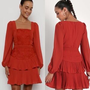 Lulus | Exceptionally Cute Rust Orange Crochet Lace Tiered Mini Dress